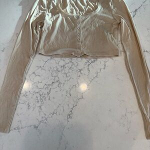 Beige Long Sleeve Crop Top